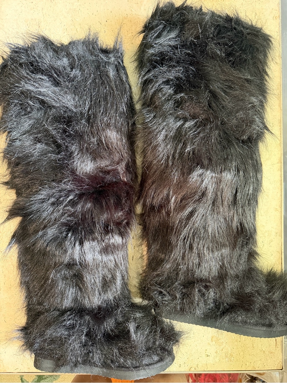 Women's Furry Faux Fur Boot Fluffy Thigh High Black Size 10